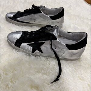 Golden Goose Silver and Black Women's Sneakers